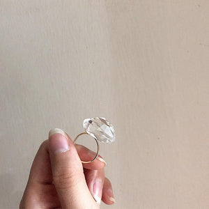 Irregular Ruled Ring Transparent Large Crystal Ring